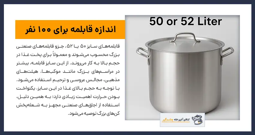 اندازه قابلمه برای 100 نفر