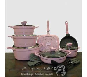 سرویس قابلمه گرانیتی یونیک 16 پارچه صورتی کلاسیک مدل UN-7765