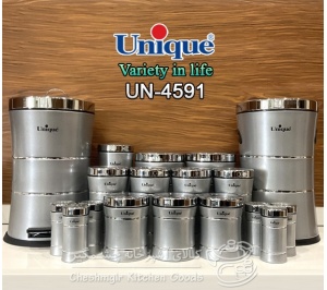 سرویس 18 پارچه کمر باریک خطی نقره ای استیل یونیک UN-4591