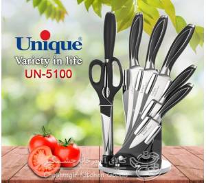 سرویس چاقو آشپزخانه یونیک مدل 8 پارچه گردان طرح پروانه کد UN-5100