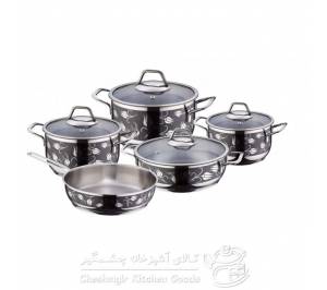سرویس 9 پارچه استیل سوفرام مدل لاله زار مشکی - BLACK TULLIP