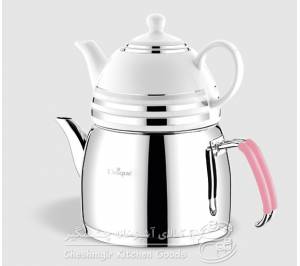 استیل دسته رنگی و قوری چینی یونیک مدل UN-7555