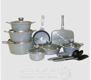 سرویس قابلمه گرانیتی یونیک 16 پارچه لاین طوسی کد UN_7766
