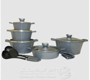 سرویس قابلمه 13 پارچه طوسی نقره ای مدل لاین یونیک کد UN_7894