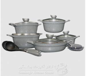 سرویس قابلمه 13 پارچه طوسی نقره ای کلاسیک یونیک کد UN_7895
