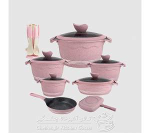 سرویس قابلمه 19 پارچه یونیک گرانیتی صورتی مدل UN-8860