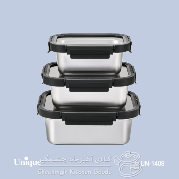 ظرف غذا 3تکه استیل درب شیشه ای یونیک UN-1409