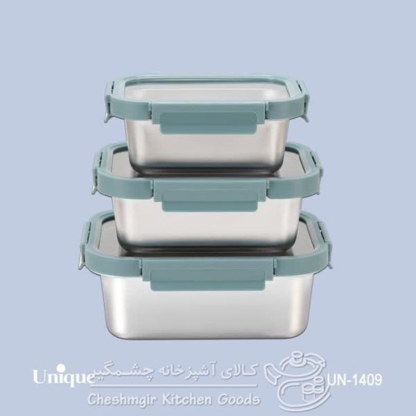 ظرف غذا 3تکه استیل درب شیشه ای یونیک UN-1409