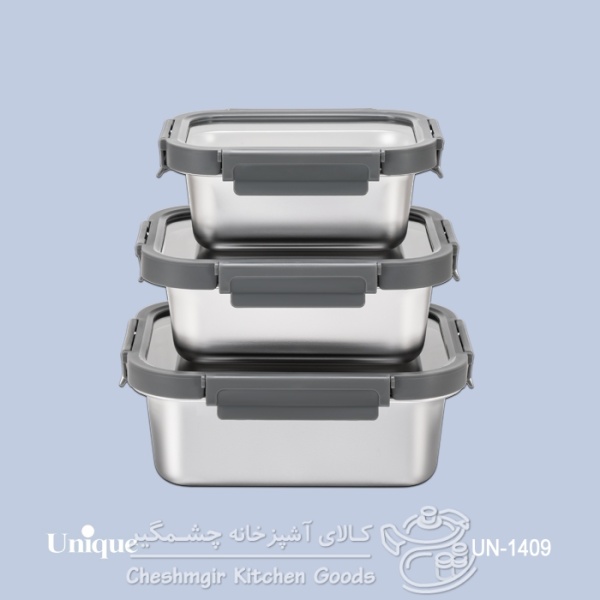 ظرف غذا 3تکه استیل درب شیشه ای یونیک UN-1409