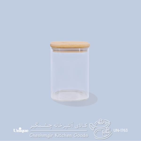 بانکه شیشه ای درب چوبی مربع یونیک UN-1763