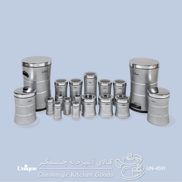 سرویس 18 پارچه کمر باریک خطی نقره ای استیل یونیک UN-4591