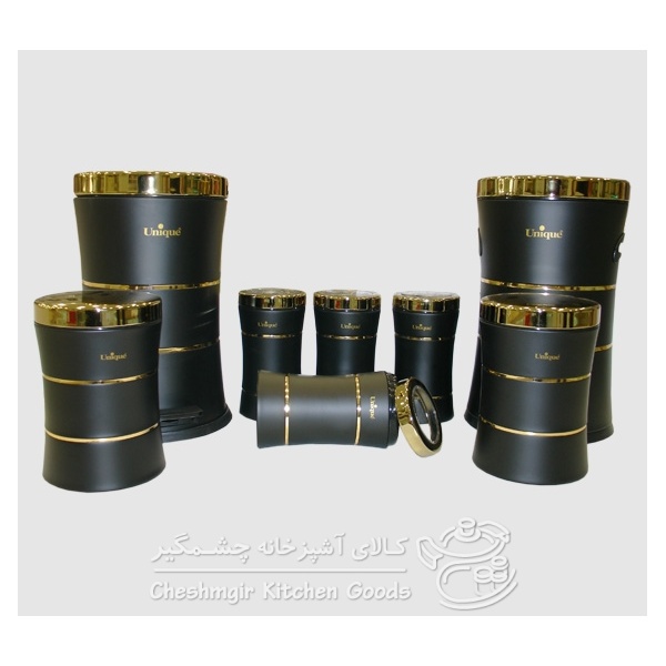 سرویس 8 پارچه کمرباریک خطی مشکی درب طلایی یونیک UN-4594