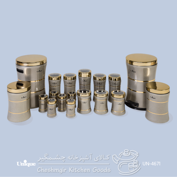 سرویس آشپزخانه یونیک 18 پارچه کمر باریک خطی زیتونی براق UN-4671