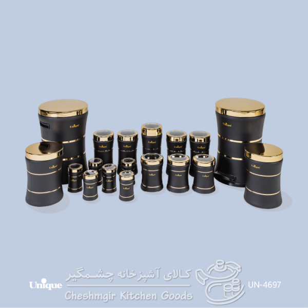 سرویس آشپزخانه 18 پارچه یونیک کمر باریک خطی مشکی UN-4697