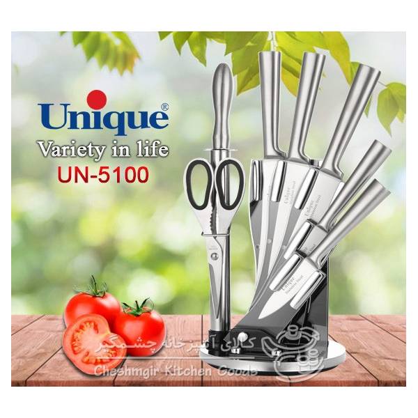 سرویس چاقو آشپزخانه یونیک مدل 8 پارچه گردان طرح پروانه کد UN-5100