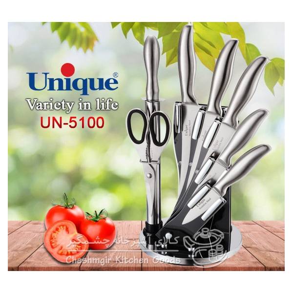 سرویس چاقو آشپزخانه یونیک مدل 8 پارچه گردان طرح پروانه کد UN-5100