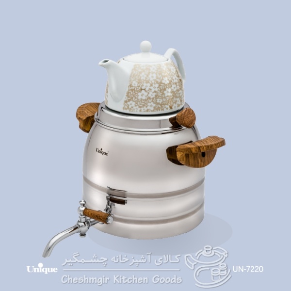 کتری و قوری استیل دسته چوبی شیردار 6 لیتر یونیک UN-7220