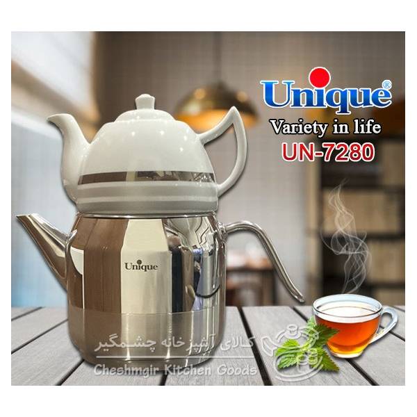 کتری کلاسیک استیل یونیک تک دسته با قوری کد UN_7280
