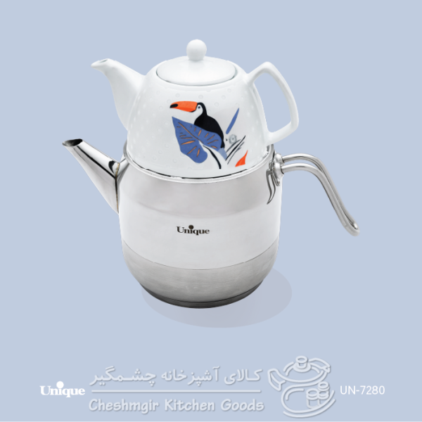 کتری کلاسیک استیل یونیک تک دسته با قوری کد UN_7280