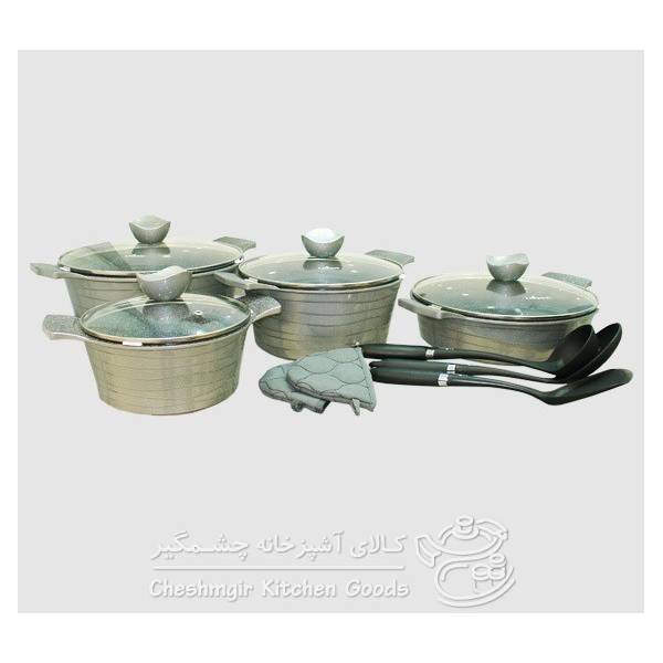 سرویس قابلمه یونیک 11 پارچه طوسی نقره ای لاین مدل UN-7725