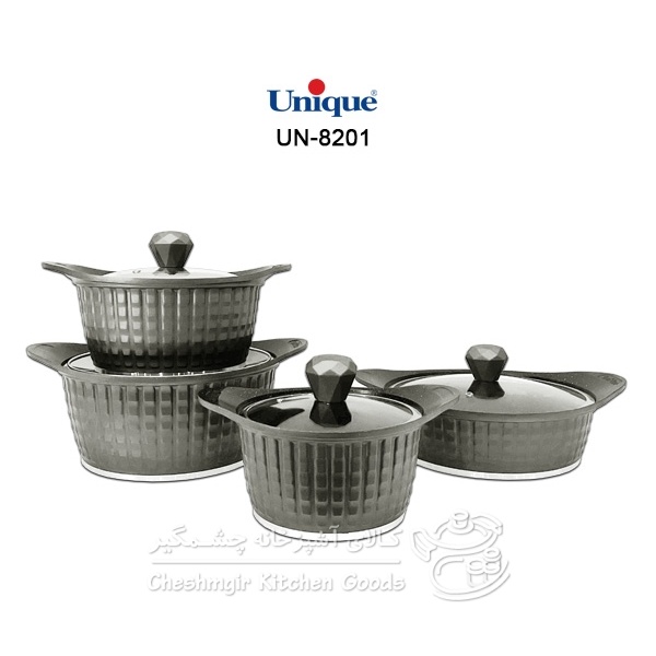 سرویس قابلمه 8 پارچه نگینی طوسی یونیک کد UN-8201