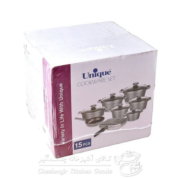 سرویس قابلمه 15 پارچه یونیک مدل دیاموند نقره ای UN-8521