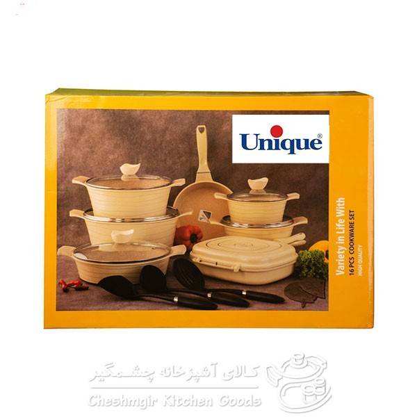 سرویس قابلمه گرانیتی یونیک 16 پارچه مشکی مدل کلاسیک کد UN_7995